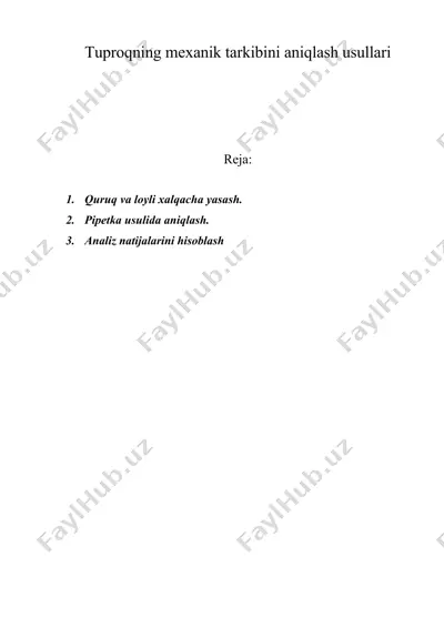 tuproqning mexanik tarkibini aniqlash usullari — DOC