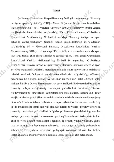 o‘zbekiston respublikasining sport sohasidagi rivojlanish chora-tadbirlari — DOCX