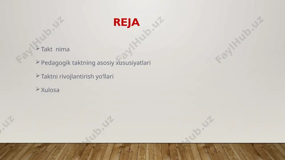 ardlik bildirish. 7 pedagogik qobiliyatlar va takt muloqot o‘qituvchi o‘quvchilar bilan samimiy va ochiq muloqot qila bilishi kerak, ularning fikrlarini tinglashi muhim. oldindan ko‘ra bilish o‘quvchilarning kayfiyatini, ehtiyojlarini va ehtimoliy reaksiyalarini bashorat qilish. eshitish va his qilish o‘quvchilarning fikr va his-tuyg‘ularini chuqur anglash, ular bilan emotsional aloqa o'rnatish. 8 taktni rivojlantirish yo‘llari o‘z-o‘zini anglash o‘z hissiyotlarini va harakatlarini nazorat qilish. empatiya va sabr-toqat boshqalarning o‘rniga o‘zini qo‘yib ko‘rish va ularga nisbatan sabrli bo‘lish. tajriba orttirish pedagogik vaziyatlarda tajriba orttirish va ularni tahlil qilish, xulosalar chiqarish. 9 takt va pedagogik mahorat munosabati pedagogik mahorat o‘qituvchining kasbiy faoliyatidagi yuqori malaka, bilim va ko'nikmalar majmui. bu ta'lim berish san'ati. takt pedagogik mahoratning muhim qismi bo‘lib, o‘quv jarayonini muvaffaqiyatli boshqarishga, o‘quvchilar bilan samarali ishlashga yordam beradi. 10 misol: taktli o‘qituvchi xatolarni muloyimlik bilan tuzatish o‘quvchining xatolarini uni xijolatga qo‘ymay, tushuntirish va o'rganishga yordam berish. individual yondashuv har bir o‘quvchining individual xususiyatlarini, qiziqishlarini va qobiliyatlarini …