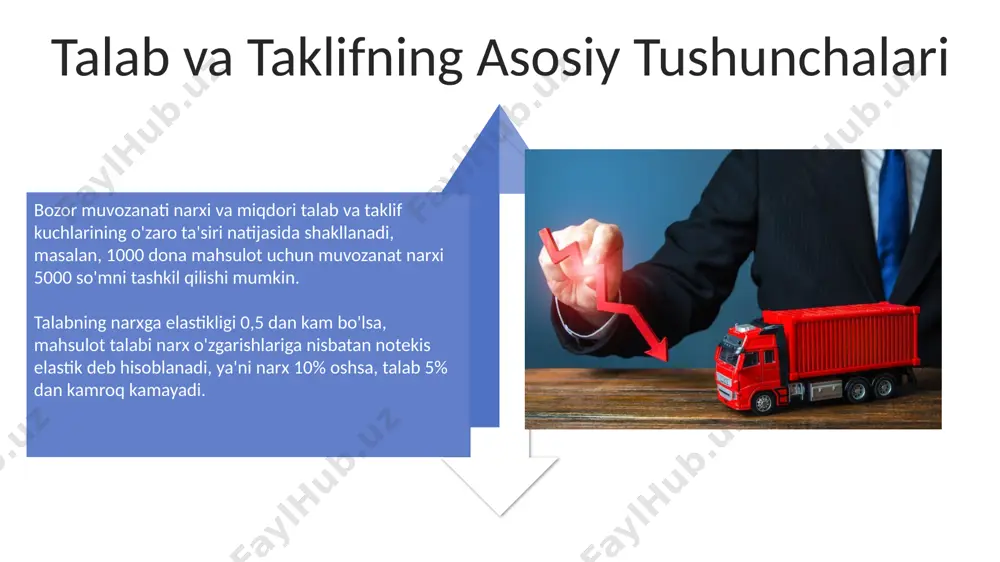 asosiy omil, jumladan iste’molchilarning daromadi, oʻrinbosar tovarlarning narxi, toʻldiruvchi tovarlarning narxi va iste’molchilarning didi ta’sir koʻrsatadi. “talab nima?” deganda, bozorlarda 100 birlik mahsulotga nisbatan 150 birlikka teng iste’molchilarning ehtiyoji va xarid qilish istagi, ya’ni talabning miqdoriy ifodasi tushuniladi. e'tiboringiz uchun rahmat @taqdimot_robot image4.jpg image5.jpg image6.jpg image7.jpg image8.jpg image9.jpg image10.jpg image11.jpg image12.jpg image13.jpg image14.jpg image15.jpg image16.jpg image17.jpg image3.png image18.jpg image19.jpg image20.jpg image1.jpeg image2.jpeg