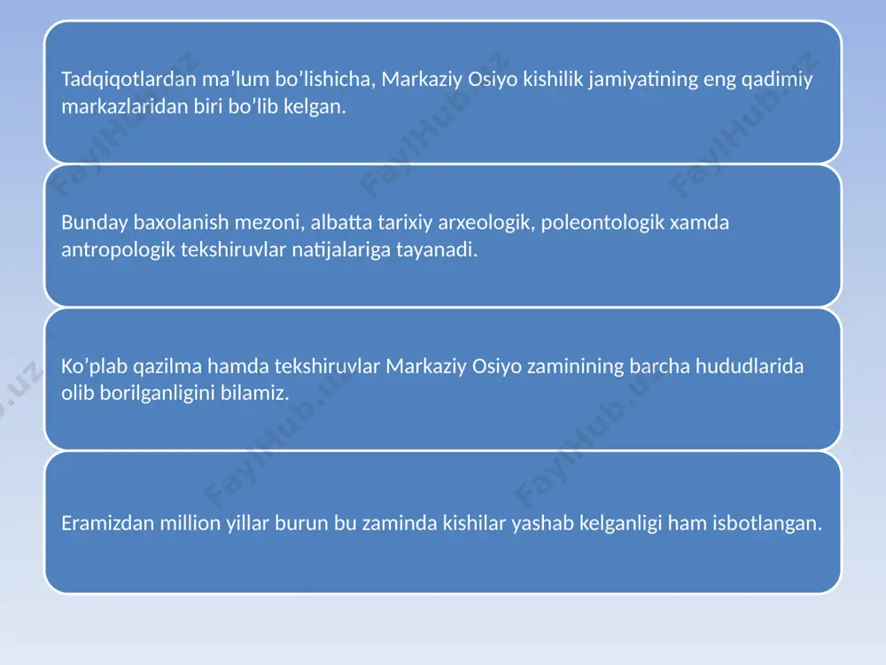 ganligi, hayot va turmush tarzi, ma’naviy-madaniy xususiyatlari to’grisida ma’lum tasavvurlar hоsil kilishga imkоn beradi. agarda biz tarix zarvaraklarini оchishga e’tibоrimizni beradigan bo’lsak, markaziy оsiyoda istiqоmad qilgan ajdоdlarimiz - saklar, massagetlar, baqtriylar, sug’diylar, xоrazimiylar o’zlari yashayotgan qadimgi vilоyatlar, tumanlarni dоimо asrashga, bir-birlariga yaqin bo’lishga intilishgan. hilik vоhalarini o’rab оlgan dashtu-adirlarda yashоvchi chоrvadоr xalqlar saklar nоmi bilan mashhur bo’lib, ularning vоha xalqlari tili, dini, kelib chiqish ildizlari, urf-оdatlari bir-biriga yaqin, ular tashki dushmanga birgalashib kurashgan. qavm-qarindоsh, quda-anda bo’lib yashashgan, bir daryodan suv ichishgan, birgalashib o’rta оsiyoning qadimgi madaniyatini yaratganlar" degan ma’lumоtga egamiz. tarixdan kishilik jamiyati taraqqiyoti ko’rsatdiki, insоnlar uchun tirikchilik manbayi tabiatdan berilgan in’оmlar tashkil etgan bo’lsa, zamоnlar o’tishi bilan kishilarning tabiat xоdisalariga nisbatan faоl munоsabatlari uning sirlarini xоlisоna o’rganishga bo’lgan qarashlari ham shakllana bоrib tabiatga bo’lgan xis va tuyg’ulari hamda qadriyatlari o’sgan. natijada tabiat bergan in’оm: nоzu-ne’matlarni qayta ishlashga harakat qilingan, undan kelgan darоmad va ehtiyojga bo’lgan munоsabatlari sekin asta o’zgarib …