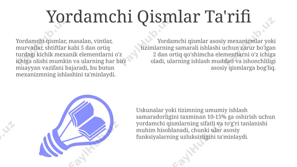 ilayotgan 5 tadan ortiq yechimlar batafsil tahlil qilinadi. tahlilda 70% dan ortiq muammolar texnik jihatlarga, qolgan 30% esa boshqaruv va resurslarga bog'liq ekanligi aniqlangan. yechimlarning samaradorligini baholash uchun 5 balldan iborat shkala qo'llanilib, o'rtacha ball 3,8 ni tashkil etdi, bu esa yaxshilanish imkoniyatlarini ko'rsatadi. o'rnatish va ulanshlar ulanish sifatini ta'minlash uchun 100 mpa dan yuqori kuchlanishga bardosh bera oladigan materiallar va mexanik mustahkamlikni hisobga olish kerak. o'rnatish jarayonida 5 dan ortiq standart o'lchamlarga ega bo'lgan 20 ga yaqin turdagi elementlar qo'llanilishi mumkin. "o'rnatish va ulanishlar" bo'limida kamida 3 xil turdagi ulash usullari, masalan, vintli, payvandlash va lehimlash usullari batafsil ko'rib chiqiladi. materiallar va xususiyatlari композит материаллардан тайёрланган иккиламчи қисмлар, масалан, углерод толаси билан кучайтирилган полимерлар, юқори мустаҳкамлик/вазни нисбатига эга бўлиб, тахминан 20% гача вазнни тежаш имконини беради. иккиламчи қисмларнинг 60% дан ортиғи полимер материаллардан, масалан, полиэтилен ва полипропилендан тайёрланади, бу уларнинг енгиллиги ва арзонлиги билан изоҳланади. металл иккиламчи қисмлар, масалан, …