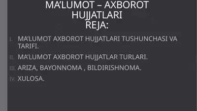 ma'lumot-axborot hujjatlari — PPTX