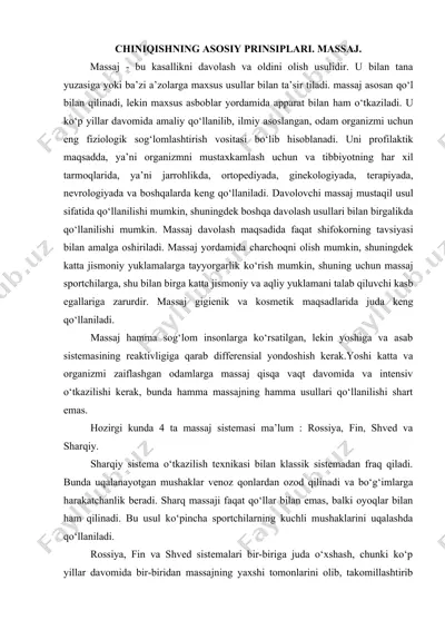 chiniqishning asosiy prinsiplari. massaj — DOCX