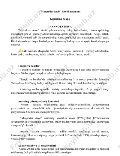 "muqaddas azob" kitobi — DOCX