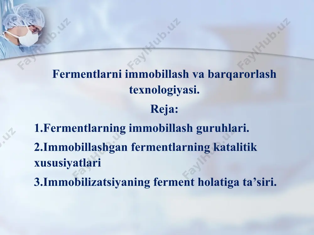 unki reaksiya mobaynida fermentning tashuvchidan desorbsiyalanishi qimmatbaho biokata-lizatorni yo'qotishga va reaksiya mahsulotlarini ifloslanishiga olib keladi. gelga kiritish yo'li bilan fermentlami immobillash gelga kiritish yo'li bilan fermentlami immobillashning mohiya-ti shundan iboratki, ferment molekulasi gel hosil qiluvchi polimer to'rga kiritiladi. gelning to'rida fermentning ushlanib turishi fer­ment molekulasi bilan u polimer zanjir o'rtasida o'zaro vodorod va ion bog"banning ham hissasi katta. gel va polimer zanjir orasidagi bo'shliq suv bilan to'lgan bo'lib. gel hajmining ко'p qismini egallaydi. masalan. keng qo'llaniladigan akril kislota hosilalarining polimer gellari polimerning konsen­tratsiyasi va uning kimyoviy tabiatiga qarab tarkibida 50 % dan 90 % gacha suv tutadi. gelga fermentlarni immobillashda ikkita asosiy usul mavjud. birinchisida, ferment monomerli suvli eritmaga tushirilib poli-merlanish qilinadi. buning natijasida unga ferment molekulasi kir-gan polimer gel hosil bo'ladi. ko'pincha reaksiya aralashmalariga bifunksional bog'lovchi moddalar solinadi. organik gellarni qo'llash. bu usulning mohiyati shundaki, immobillash uchun tarkibiy qismi asosan monomer tashuvchi agent va bufer eritmadan tashkil topgan reaksion …