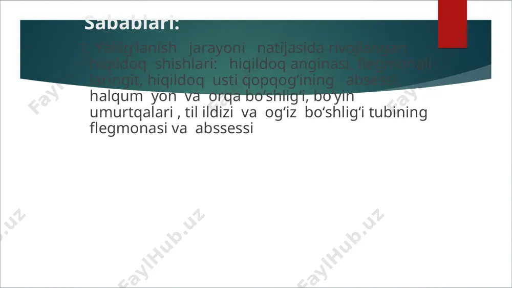 rohlik amali hiqildoq torayishiga sabab bo‘lgan ayrim yallig‘lanish kasalliklari va yi-ringli jarayonlarda abssess o‘chog‘ini ochish, drenajlash yoki yot jismlarni olib tashlash, jarohat maydoniga ish-lov berish va qonni to‘xtatish, chok qo‘yish kabi muolajalar bajariladi. intubatsiya intubatsiya mahalliy hamda umumiy og‘riqsizlantirish ostida, bemorning axvoli og‘ir bo‘lgan hollarda og‘riqsiz-lantirishsiz bajariladi. vrach laringoskopni til ildizi bo‘ylab hiqildoq qopqog‘igacha kiritadi va hiqildoq qopqog‘ini til ildiziga bosadi. gioksizon, lorinden malhamlaridan biri surtil gan intubatsiya naychasini ovoz boylamlari orasiga kiritadi (intubatsiya naychasining o‘lchami bemorning v- kichik barmog‘ining o‘lchamiga mos kelishi lozim). intubatsiya naychasining tashqi uchi bemorning lunjiga leykoplastir yordamida yopishtirib qo‘yiladi. nazotraxeal intubatsiyada naycha burun orqali kiritiladi. keyin laringoskop yordamida hiqildoq tomon yo‘nalti-riladi va uning yorig‘iga kiritiladi. intubatsiya to‘g‘ri bajarilgan holda be-morning nafas harakatlari erkin bo‘-ladi. intubatsiya naychasi har 12 soatda almashtiriladi, chunki shilimshiq aj-ralma yoki qatqaloqlar naycha yorig‘ini yopib quyishi mumkin. bundan tashqari, bemor yotgan xonaning namligini oshi-rish va naychaga fiziologik eritma yuborib, elektroso‘rg‘ich yordamida aj-ralmalarni …