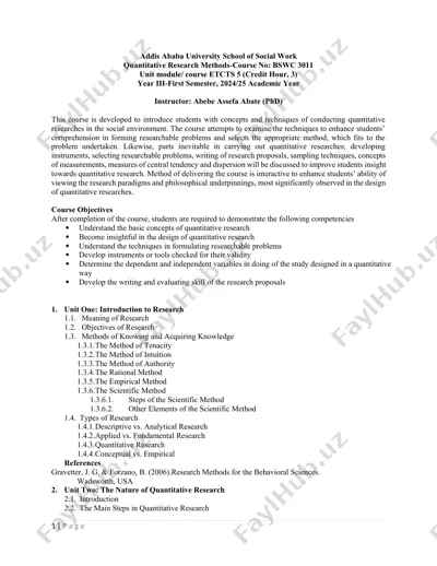 quantitative research methods - course no: bswc 3011 — DOCX