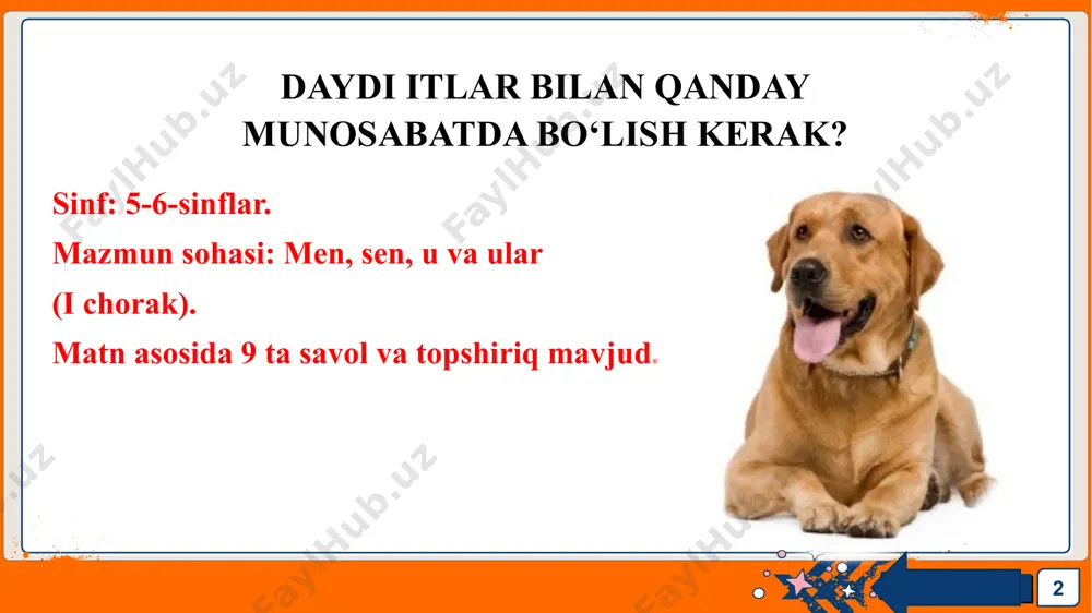 ar tabiatan shunday yaralganlar. albatta, itlar to‘dasi birdan xurishni va vovullashni boshlashganda qo‘rqib ketishingiz tabiiy hol. ammo shuni esdan chiqarmang, agar it xurishni boshlasa, demak, u sizni ogohlantiryapti. u siz bilan “kelishishni”, ya’ni bu yerdan ketishingizni xohlayapati. sen esa uni tushunganingizni va uning “sharti”ga rozi bo‘lganingizni ko‘rsatishingiz kerak. zudlik bilan to‘xtang. keyin esa o‘zingizga bo‘lgan ishonchni ko‘rsatgan holda bosiq tovush bilan so‘zlashni boshlang. imkon qadar baqirmaslikka, jazavaga tushmaslikka harakat qiling. bu itlarni qo‘rqitib yuborishi va sizdan yanada qattiq jahli chiqishiga sabab bo‘lishi mumkin. ammo juda past va ingichka tovush bilan, yalingansimon ohangda gapirish ham unchalik to‘g‘ri emas, bu narsa ish bermaydi. o‘ziga bo‘lgan ishonchning borligi juda muhim. gapirish ohangingizni qat’iy va do‘stona bo‘lishiga harakating qiling. nima deb gapirishingiz muhim emas, xohlasangiz, she’r yodlab berishingiz ham mumkin, bunday vaziyatda muhimi – ohang. itning biroz tinchlanishini kutib turing. keyin juda sekin va xotirjamlikni saqlagan holda kelgan tomoningizga harakatlanishni, shu tariqa itlardan uzoqlashishni …