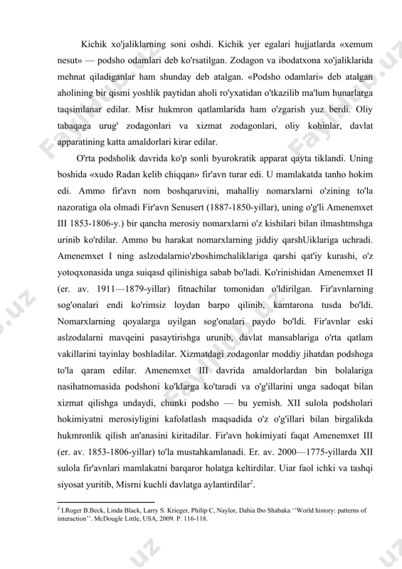 irgalikda hukmronlik qilish an'anasini kiritadilar. fir'avn hokimiyati faqat amenemxet iii (er. av. 1853-1806-yillar) to'la mustahkamlanadi. er. av. 2000—1775-yillarda xii sulola fir'avnlari mamlakatni barqaror holatga keltirdilar. uiar faol ichki va tashqi siyosat yuritib, misrni kuchli davlatga aylantirdilar . fayum vohasini o'zlashtirish davom etdi. nubiyadagi boy oltin konlari ishlatila boshlandi. nubiyada yangi yo'llar, qal'alar qurilib, bu yerga misrdan aholi ko'chirilib keltiriladi. nilning har ikki qirg'og'ida ikkinchi ostona rayonida semna va kumna nomli mustahkam qal'alar qurildi. nubiya amalda misrning provinsiyasi bo'lib qoldi. sharqiy o'rtayer dengizi hududlaridan kumush, qurilish yog'ochi, (asosan kedr yog'ochi) olib kelinadi. finikiyaning bir necha shaharlari misrga qaram bo'ldilar. ammo er. av. xviii asr o'rtalarida o'rta podsholikning zaiflashuv alomatlari ko'rina boshladi. mamlakatda er. av. 1750- yillar atrofida kuchli g'alayonlar boshlandi. bu haqda ipuser so'zlari, neferti so'zlari deb atalmish manbalar aniq ma'lumot beradilar. mamlakatda xiii sulola vakillari bilan bir vaqtda mustaqil hukmronlik qiladigan bir necha markazlar vujudga keldi. misrni yagona davlat sifatida …