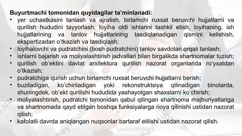 an talab qaydnomasi; - oyihalashtirish hujjatlarining “qurilishni tashkil etish” bo’limida keltiriladigan ishchilarning mehnat sarfi va qurilish mashinalarining ishlatish vaqti haqidagi ma’lumotlar; - materiallar sarfining ishlab chiqarish me’yorlari; resurs-indeksli usul - bu resurs mexanizmini resurslar (material, texnik, mehnat, uskuna, xizmat) indekslari tizimi bilan uyg’unligidir. indekslar mahsulotlar qiymati, narxi yoki resurslarning joriy (kutiladigan) darajadagi qiymatini narxlarning bazis darajasiga nisbatidir. ular miqdoriy ko’rsatkichlarda bo’lmaydi va odatda, o’nli kasrda ikki xonadan ko’p bo’lmagan xonada ifodalanadi. investitsion jarayonning turli bosqichlarida qurilish qiymatini aniqlash uchun joriy va kutilayotgan indekslar tizimidan foydalanish tavsiya etiladi. joriy indekslarni aniqlash uchun informatsion asos bo’lib statistik hisobotlar, birlamchi buxgalteriya hisobi ma’lumotlari, hamda narx shakllanishi hududiy markazlari tomonidan tashkil etilgan maxsus statistik kuzatuvlar natijalari xizmat qiladi. kutiladigan indekslar quyidagilar orqali topiladi: - kvartal yoki oylarda narxlar dinamikasi ko’rsatkichlarini statistik qayta ishlash orqali; - inflyatsiya va energiya tashuvchilarga bo’lgan narxlarning o’sish omillari va ularning tahlili. sanoat ishlab chiqarishini tashkil qilish va texnologiyalarini tanlash …