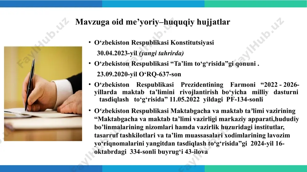 atta, chunki u nafaqat o‘quv dasturlarining amaliyotga tadbiq etilishini nazorat qiladi, balki o‘quvchilarning bilimlarini muntazam ravishda tahlil qilib boradi o‘quv ishlari bo‘yicha direktor o‘rinbosarlari uchun treninglar, seminarlar va master-klasslar tashkil qilish, zamonaviy ta’lim usullari va strategiyalari bo‘yicha bilimlarni kengaytirish mavzuning qiyosiy tahlil etilganligi xulosa zamonaviy ta’lim tizimida o‘quv ishlari bo‘yicha direktor o‘rinbosarlari ta’lim tizimining asosiy mexanizmi hisoblanadi.ularning faoliyatini baholash maktabning ta’lim tizimidagi erishilgan yuqori natijalariga asoslanadi. o‘quv ishlari bo‘yicha direktor o‘rinbosarlarini tizimli rag‘batlantirib borish, bu xodimning ishga bo‘lgan qiziqishi va ma’suliyatini oshiradi. maktab jamoasi ichida xodimlar va rahbarlar o‘rtasida o‘zaro hurmat muhiti yaratiladi. o‘quv ishlari bo‘yicha direktor o‘rinbosarlarini hozirda ta’lim tizimidagi mavjud elektron platformani yuritishi yuzasidan baholash tizimini yo‘lga qo‘yish orqali erishgan yuqori natijalari uchun doimiy motivatsiya va nomoddiy rag‘batlantirib borish maqsadga muvofiq bo‘ladi 10 takliflarim o‘quv ishlari bo‘yicha direktor o‘rinbosarlariga maqsadli va mualliflik o‘quv kurslarini tashkillashtirish kerak. o‘quv ishlari bo‘yicha direktor o‘rinbosarlari uchun “kasbiy rivojlantirish kun”larini joriy etish. har …