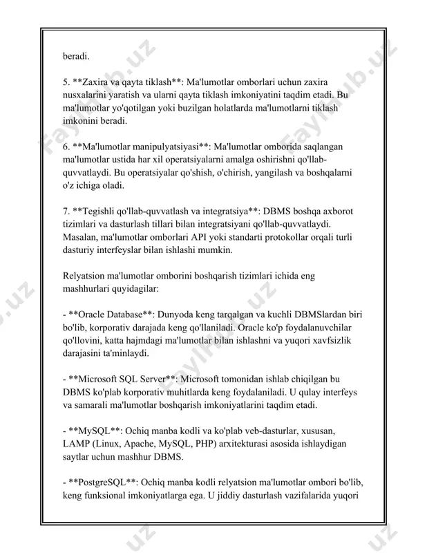 roq tushunishga yordam beradi. ko'p hollarda bu usullar tadqiqot ishi yoki situatsiyalarni aniq tasvirlash va ta'riflash uchun qo'llaniladi. - intervyular: - tuzilmagan intervyular (respondent erkin javob beradi) - yarim-tuzyalastirilgan intervyular (barcha ishtirokchilar uchun bir xil savollar bilan) - tuzilgan intervyular (qat'iy rejalashtirilgan savollar) - kuzatish: - faol kuzatish (kuzatuvchi tadbirga bevosita aralashadi) - passiv kuzatish (kuzatuvchi tadbirdan chetda turadi va aralashmaydi) - hujjat tahlili: - matn, rasm, video kabi turli xil manbalardan ma'lumot yig'iladi. 2. **miqdoriy usullar** miqdoriy usullar sonli ma'lumotlarni yig'ish va analiz qilish imkonini beradi. bu usullar statistik tahlillar yordamida ma'lumotlarni o'lchash va solishtirish uchun ishlatiladi. - so'rovnomalar: - onlayn so'rovnomalar (google forms, surveymonkey kabi vositalar yordamida) - telefonda so'rovlar - yuzma-yuz so'rovlar - eksperimentlar: - nazoratli eksperimentlar (nazorat guruhlari bilan) - laid-back eksperiment scenariylar - savdo ma'lumotlari: - do'konlarda yoki onlayn platformalarda yig'ilgan savdo va xaridlar haqidagi ma'lumotlar - ijtimoiy tarmoqlar tahlili: - twitter, facebook, instagramdan foydalanuvchilarni …