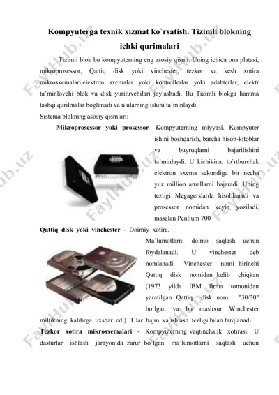 kompyuterga texnik xizmat ko`rsatish. tizimli blokning ichki qurimalari — DOC