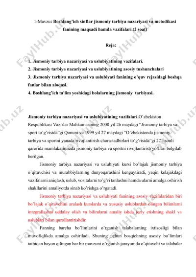 jismoniy tarbiya nazariyasi va uslubiyati — DOCX