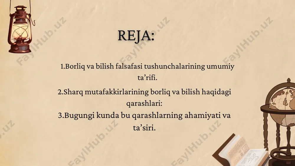 0sharq va gʻarb mutafakkirlarining borliq va bilish haqidagi qadimiy qarashlari zamonaviy davrda ham katta ahamiyatga ega. ularning g‘oyalari zamonaviy ilm-fan, falsafa, texnologiya, maʼnaviyat va madaniyat rivojiga bevosita taʼsir ko‘rsatmoqda. maʼnaviy va axloqiy qadriyatlar shakllanishida: sharq falsafasining inson va tabiat o‘rtasidagi uygʻunlik, hamda axloqiy mukammallik g‘oyalari bugungi ekologik tafakkur va global maʼnaviy harakatlarga asos bo‘lib xizmat qilmoqda. global madaniyatlararo muloqot: sharq va gʻarb falsafasining o‘zaro taʼsiridan hozirgi globalizatsiya jarayonlarida madaniyatlararo muloqot, bagʻrikenglik va universallik g‘oyalari rivojlanmoqda. . bugungi dunyoda sharq va gʻarb mutafakkirlarining borliq va bilish haqidagi qarashlari nafaqat nazariy ahamiyatga ega, balki amaliy faoliyatda – ilmiy tadqiqotlardan tortib ijtimoiy hayotgacha – chuqur iz qoldirib kelmoqda. ular zamonaviy insoniyat tafakkurining mustahkam poydevorlaridan biri bo‘lib xizmat qilmoqda.