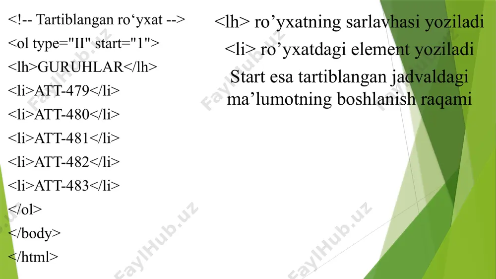 html daro‘yxatlar va ularning turlari - Page 5