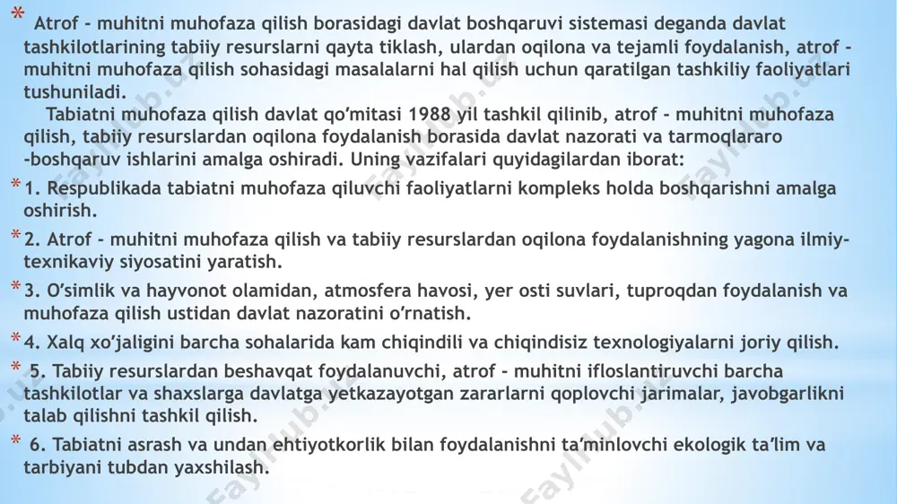 otning borishi uchun asos bo’lib, hayotning paydo bo’lishini bildiradi. planetamizda tirik jismlar tug’ilib, o’lib va o’zgarib, chirib yerdagi hayotni saqlab turadi va shundoq tarzda biogeokimyoviy modda almashinuvini tashkil qiladi. biologik kuzatishlardan ma’lumki, yerga keladigan energiyaning 99% quyosh nurlari orqali o’tib keladi. bu energiya biosfera yoki atmosfera, gidrosfera va litosferada bo’lib o’tadigan turli fizik-kimyoviy jarayonlarga sarf qilinadi. tabiatda modda va energiyalarning aylanma harakati mavjud. biosferada geologik moddalar aylanishiga 50% yaqin, biogeokimyoviyga esa 1-2% yaqin quyosh energiyasi sarflanadi. biogeokimyoviy aylanishga kam modda ketsa ham biosferadagi bu jarayonda birlamchi mahsulot yaratiladi. biosferada kimyoviy elementlar doimo aylanib tashqi muhitdan organizmga , bundan esa yana tashqi muhitga o’tib turadi. bu holatga biogeokimyoviy sikl deb aytiladi. siklda kislorod, karbonat angidrid,suv,azot, oltingugurt va boshqa elementlar aylanadi. biokimyoviy sikl va aylanishlarni biosferadagi jamiki moddalar boshqarib turadi, ularning 5 ta asosiy funksiyalari mavjud: 1. gazli: yer atmosferasidagi asosiy gazlar azot va kislorod biogen kelib chiqishga egadir, yer ostida gazlar …
