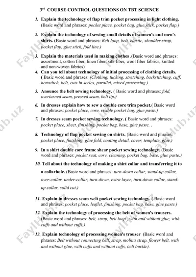 clothing technology control questions — DOC