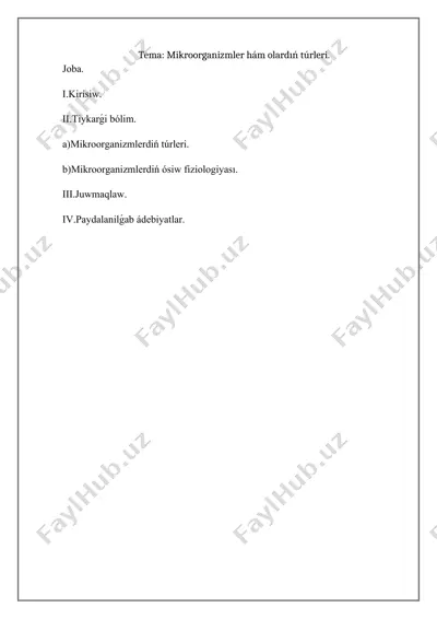 mikroorganizmler haqida ma'lumotlar — DOCX