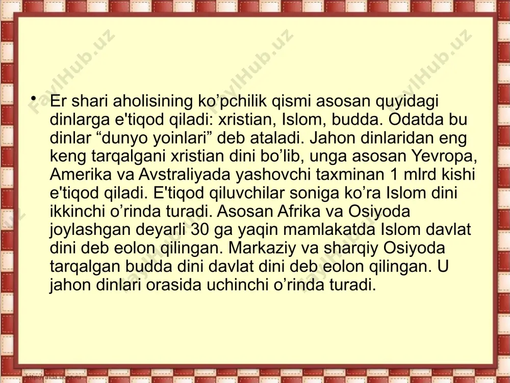 dunyo dinlarining geografik tarqalishi - Page 5