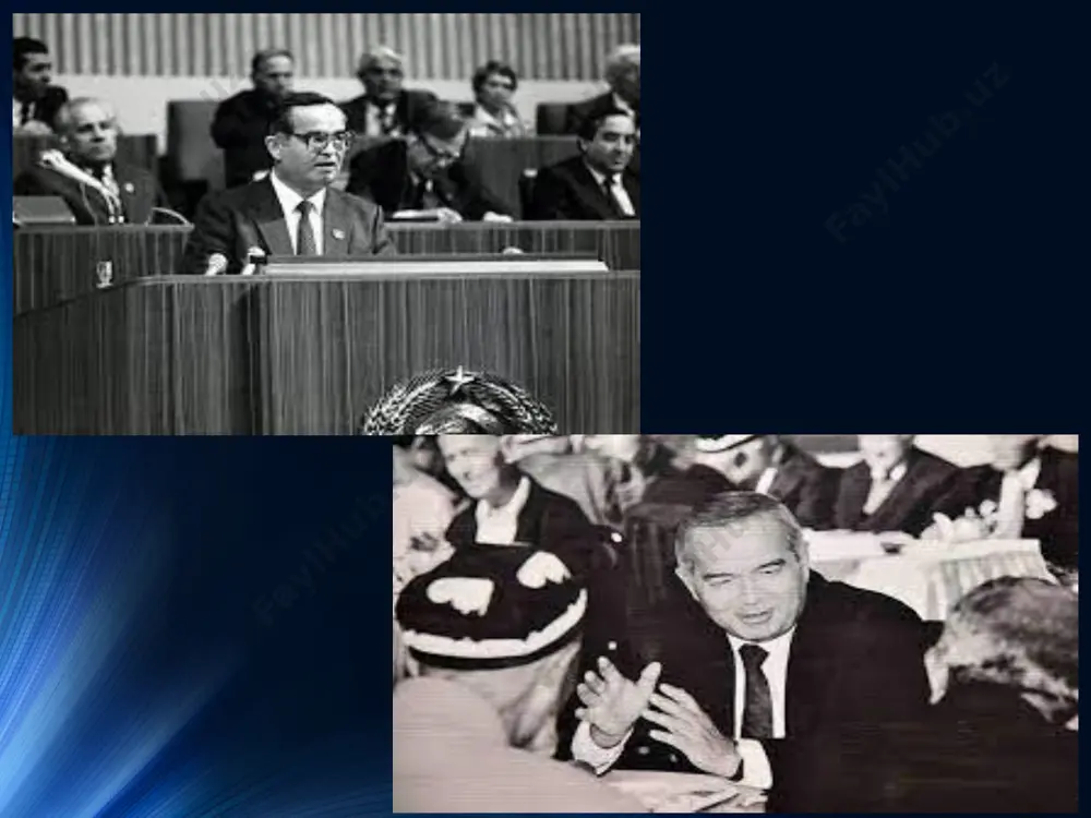 ng taraqqiyot yo‘lini, o‘z nomini belgilaydi va davlat belgilarini (gerb, bayroq, madhiya) o‘zi ta’sis etadi. 9. qoraqalpog‘iston muxtor sovet sotsialistik respublikasi mustaqilligini muxtor respublika konstitutsiyasi ta’min etadi. o‘zbekiston ssr uning asosiy qonuni va o‘zbekiston ssr konstitutsiyasi asosida qoraqalpog‘iston mssr manfaatlarini himoya qiladi. 10. o‘zbekiston ssrning qonun chiqaruvchi hokimiyati o‘zbekiston ssr davlat mustaqilligini amalga oshirish uchun zarur bo‘lgan qonunlarni ishlab chiqadi. o‘zbekiston ssrning siyosiy va iqtisodiy sistemalari tarkibini va qurilishini belgilaydi. 11. o‘zbekiston ssr oliy soveti umumxalq muhokamasi asosida demokratik huquqiy davlat tuzishga qaror qilganini bildiradi, o‘zbekiston ssrda yashayotgan barcha millat va elatlarning qonuniy siyosiy, iqtisodiy, etnik, madaniy huquqlariga hamda ona tillari rivojlantirilishiga kafillik beradi. 12. ushbu deklaratsiya o‘zbekiston ssrning yangi konstitutsiyasini hamda yangi ittifoq shartnomasini ishlab chiqish uchun asosdir. image11.jpg image14.jpeg image15.png image16.png image17.png image18.png image19.png image8.jpeg image10.jpg image1.wmf image2.jpeg image3.png image4.png image5.png image6.jpeg image7.jpeg /docprops/thumbnail.jpeg