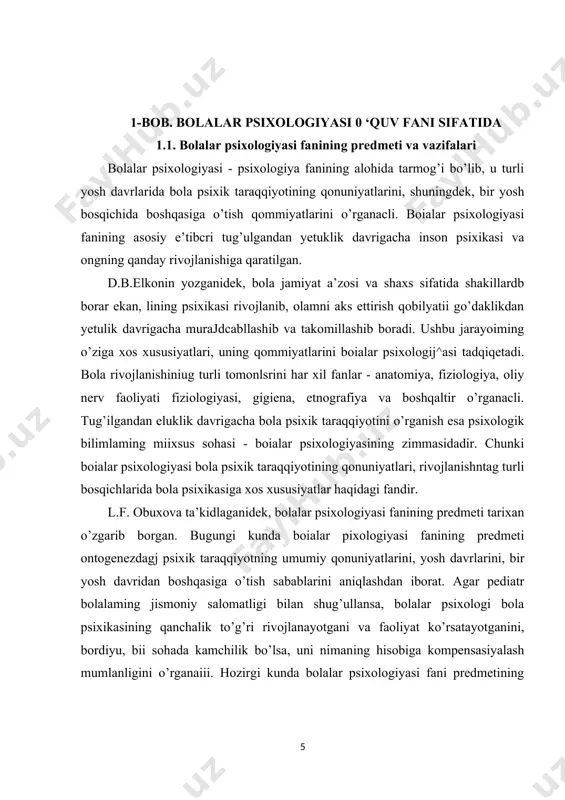 fitsient ingliz tilidan olingan qisqartma iq harflari orqali belgilanadi.bolalar psixologiyasi — psixologiya sohasi, bolalar psixologik rivojlanishining umumiy va alohida xususiyatlarini, turli yosh bosqichlarida bu jarayon qanday kechishi, uni harakatlantiruvchi kuchlar va qonuniyatlarni tadqiq qiladi. shu sababli bolalar psixologiyasini koʻpincha "yosh psixologiyasi" deb ataydilar. bolalar psixologiyasi bolalarda psixik jarayonlar (maʼrifiy, nutqiy, hissiy, irodaviy va h. k.) paydo boʻlishi va rivojlanishini, psixik xususiyatlar qaror topishini, xilma-xil faoliyatning (oʻyinlar, oʻqish, mehnat) rivojlanishini, bolaning shaxs sifatida shakllanishini oʻrganadi. bolalar psixologiyasiumumiy psixologiyada ishlab chiqilgan tadqiqot usullaridan foydalanadi, biroq uni qoʻllashning oʻziga xos xususiyatlari bor. bola shaxsi yosh xususiyatlarini oʻrganishda koʻndalang, kesma va longityud deb nomlangan tadqiqotlar oʻtkaziladi. birinchi holatda birgina psixik jarayonning oʻzi bir vaqtda turli yosh guruhlariga taalluqli boʻlgan bolalarda tadqiq qilinadi. ikkinchi holat (longityud) da esa maʼlum bir (alohida tanlab olingan) bolalarning psixik xususiyatlari koʻp yillar davomida tadqiq qilinadi. bu esa oʻz navbatida ular psixikasi rivojlanishining umumiy kechishini kuzatish imkoniyatini beradi. bolalar psixologiyasida …