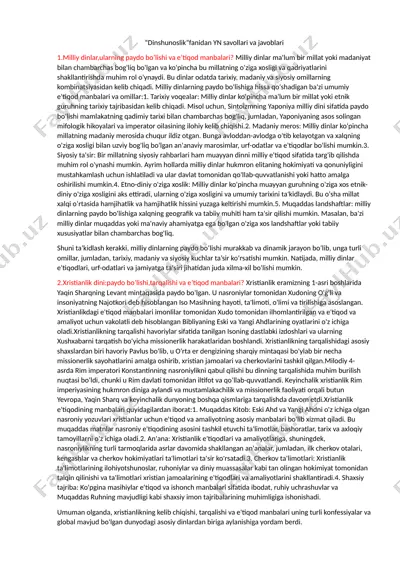 "dinshunoslik"fanidan yn savollari va javoblari — DOCX