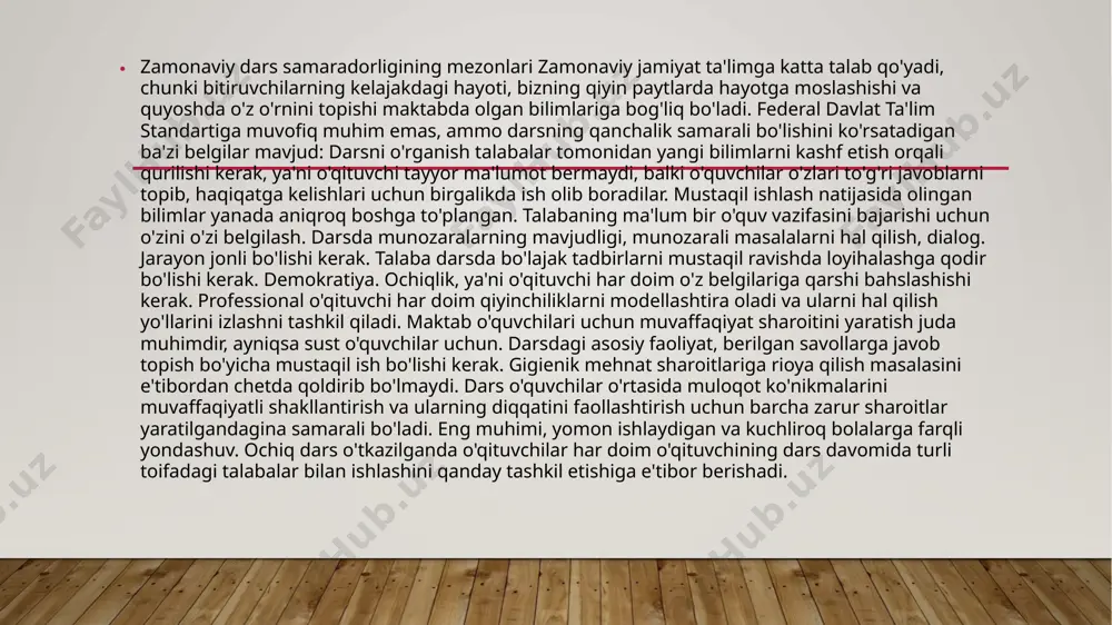 sh, qidiruvni tashkil etish, sinfda ilmiy-tadqiqot ishlarini olib borish va hk). ; • tushunish darajasini (tavsiflovchi, qiyosiy, tushuntirishdan umumlashtirish, baholovchi, muammoli) oshirish va aql va idrok qobiliyatini shakllantirishda etakchilik; talabalar ijodiy ishlarining har xil turlaridan foydalanish (ishning mavzusi va maqsadini tushuntirish, uni amalga oshirish shartlari, materialni tanlash va tizimlashtirish, shuningdek, natijalarni qayta ishlash va dizaynni tayyorlash). image2.png image3.png image1.jpg /docprops/thumbnail.jpeg