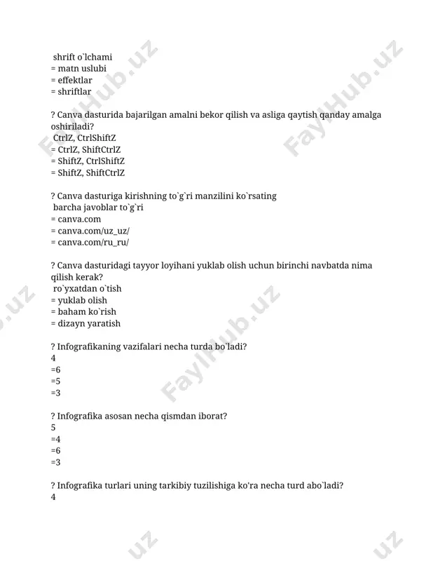 ografika nima? jarayon yoki rivojlanish dinamikasini aks ettirish uchun mo‘ljallangan = raqamli ma’lumotlar va ilmiy dalillarni vizual ko‘rinishi bo‘lib, diagramma, grafik va shu kabi shakllardan iborat bo‘ladi = bu infografika yo‘nalishining murakkab yo‘nalishlaridan biri bo‘lib, ko‘p darajali ma’lumotlarni vizual ravishda taqdim etish imkonini beradi = ko‘p darajali ma’lumotlarni vizual ravishda taqdim etish imkonini beradi ? statik infografika nima: raqamli ma’lumotlar va ilmiy dalillarni vizual ko‘rinishi bo‘lib, diagramma, grafik va shu kabi shakllardan iborat bo‘ladi = jarayon yoki rivojlanish dinamikasini aks ettirish uchun mo‘ljallangan = ko‘p darajali ma’lumotlarni vizual ravishda taqdim etish imkonini beradi = bu infografika yo‘nalishining murakkab yo‘nalishlaridan biri bo‘lib, ko‘p darajali ma’lumotlarni vizual ravishda taqdim etish imkonini beradi ? video infografikasi nima? bu infografika yo‘nalishining murakkab yo‘nalishlaridan biri bo‘lib, ko‘p darajali ma’lumotlarni vizual ravishda taqdim etish imkonini beradi = jarayon yoki rivojlanish dinamikasini aks ettirish uchun mo‘ljallangan = ko‘p darajali ma’lumotlarni vizual ravishda taqdim etish imkonini beradi = …