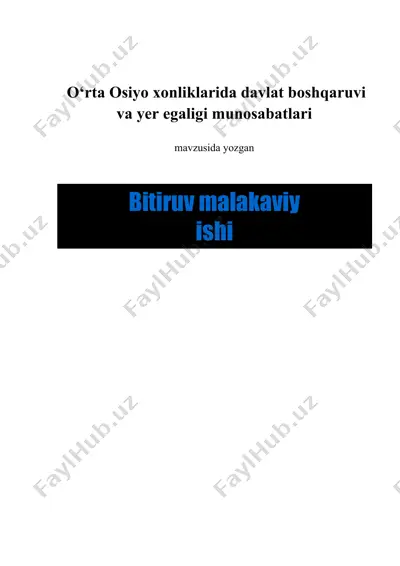 o‘rta osiyo xonliklarida davlat boshqaruvi va yer egaligi munosabatlari — DOC