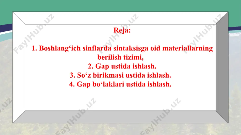 ydalanish ko‘nikmasini shakllantirish. 4.gapda so‘zlarni aniq qo‘llash ko‘nikmasini o‘stirish. 5. yozma nutqda gapni to‘g‘ri tuzib yozish, (uni bosh harf bilan boshlash, tinish belgilarini qo‘yish) ko‘nikmasini shakllantirish. ishning bu besh yo‘nalishi bir-biriga o‘zaro ta’sir etadi va gapning ayrim tomonlarini o‘rganish maqsadidagina ularning har biri mustaqil muhokama qilinadi. gapni o‘rganish va nutqda undan foydalanish ko‘nikmasini shakllantirish o‘quvchilarning aniq bilimlarini doimiy kengaytirib, boyitib borishga asoslanadi. o‘quvchi qanday yangilikni bilsa, unda bu yangilik haqida xabar berish ehtiyoji tug‘iladi. u o‘z fikrini ifodalash uchun qulayroq shakl qidiradi. demak, aloqa qilish talabidan gapni mukammalroq egallash zaruriyati kelib chiqadi. “gap“ mavzusi barcha sinflarda o‘rganiladi. gapning belgilari haqidagi bilimlar chuqurlashtirib boriladi. o‘quvchilar fikr ifodalovchi nutq birligi-gap xaqidagi elementar tasavvurdan gapning bosh va ikkinchi darajali bo‘laklari, gapda so‘zlarning bog‘lanishi, gapning uyushiq bo‘laklarini o‘rganishga o‘tadilar. gap ustida ishlashning boshlang‘ich bosqichi savod o‘rgatish davriga to‘g‘ri keladi. bu davrda o‘quvchilar gapning muhim xususiyatlari (fikr ifodalashi, tugallangan ohang bilan aytilishi) bilan tanishadilar. gapning …