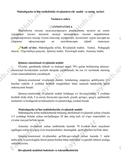 maktabgacha ta'lim tashkilotida rivojlantiruvchi muhit va uning turlari — DOCX