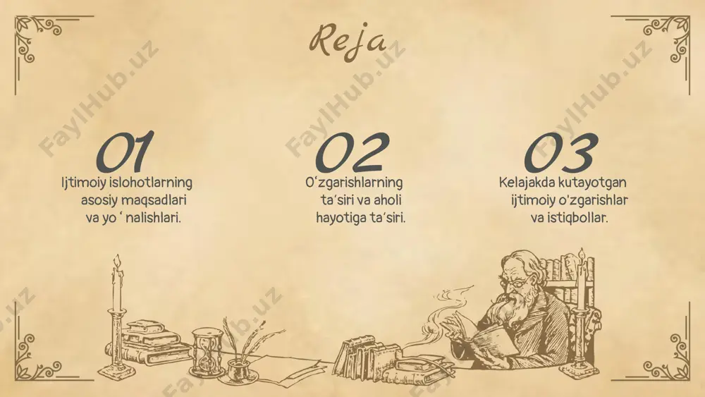 iqtisodiy rivojlanish bilan bog'liqligi juda muhimdir. ijtimoiy barqarorlik iqtisodiy o'sishni ta'minlaydi va ijtimoiy islohotlar orqali amalga oshirilishi kerak. 4. **zamonaviy yondashuvlar:** ijtimoiy islohotlar zamonaviy yondashuvlar bilan amalga oshiriladi. bu innovatsion metodlar va texnologiyalarni qo'llashni o'z ichiga oladi, bu esa islohotlarni samarali va tezkor amalga oshirish imkonini beradi. photo by andrew neel on unsplash ijtimoiy islohotlarning natijalari ijtimoiy islohotlar o‘zbekistonda iqtisodiy va ijtimoiy hayotni yaxshilash maqsadida amalga oshirilmoqda. muvaffaqiyatli islohotlar misoli sifatida, ta'lim sohasidagi yangiliklarni keltirish mumkin. yosh avlodning ta'lim olish imkoniyatlari oshdi, bu esa kelajakda ish bilan ta'minlash darajasini ko‘taradi. yana bir muhim jihat, sog‘liqni saqlash tizimidagi o‘zgarishlar bo‘lib, u aholining salomatligini yaxshilashga qaratilgan. ijtimoiy islohotlarning natijalari sifatida, aholining hayot darajasi oshishi va ijtimoiy muammolarni hal etish yo‘lidagi ijobiy o‘zgarishlarni ko‘rishimiz mumkin. bularning barchasi o‘zbekistonning uzoq muddatli rivojlanish strategiyasiga muvofiq amalga oshirilmoqda. photo by roman kraft on unsplash 01 02 03 o'zgarishlarning ta'siri: ijtimoiy hayot ijtimoiy o'zgarishlar o'zgarishlar ijtimoiy hayotga …