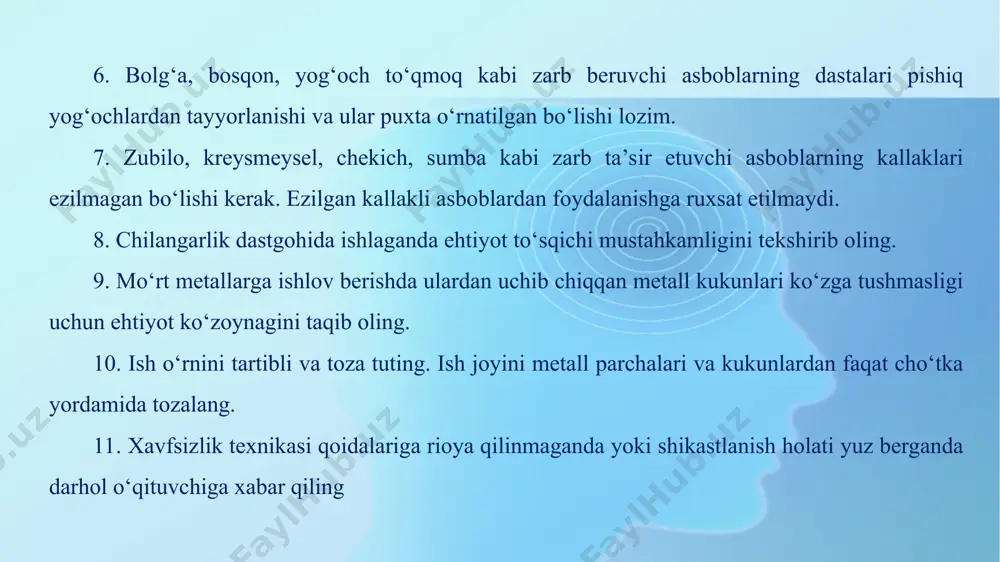 15-16-mavzu metallga ishlov berishda xavfsizlik texnikasi qoidalari 5-sinf - Page 5