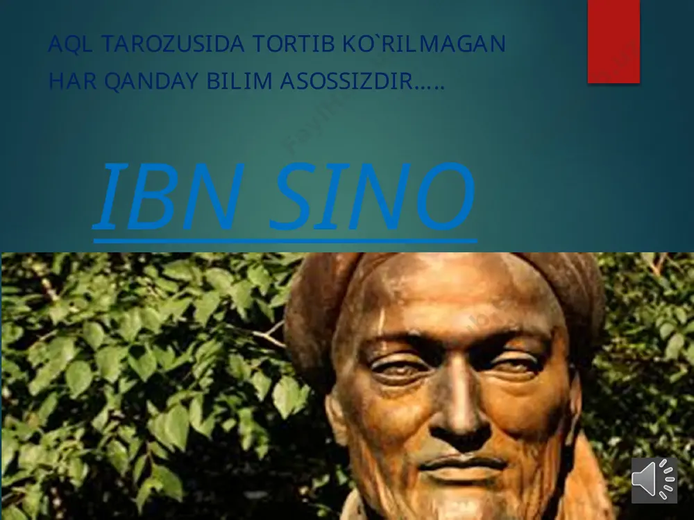 aqul bo`maganlarini tanqid qildi, shuning uchun mantiq qismi atroflama, keng bo`ldi”. irisov a. ”abu ali ibn sino hayotivaijodiymerosi”. ”fan”. toshkent. 1980-yil.175-bet. ibn sino ning fikriga ko`ra, barcha mavjudotlarning asosi va ibtidosi “vujudi bojib”dir, ya’ni, tangridir. vujudi vojib – bu birinchi mohiyat, javhar. uning mavjudlgi sababini boshqa narsalardan axtarish o`rinsizdir. ibn sinoning bilish ta’limotida kuzatuv va tajriba muhim o`rin egallaydi. olim ular orqali jism va moddalarning solishtirma og`irligi, odamlarning xastaligi holatlarini, dori-darmonlar tarkibi, me’yori, kasallarga davo bo`la oladigan miqdori, kasallikning inqirozi va sog`ayish alomatlari kabi o`ta muxim muammolarni komil ishonch bilan hal etishga jazm qilgan. ibn sinoning ijtimoiy-siyosiy g`oyalari uning amaliy falsafasida ko`rib chiqilgan. arastu va farobiy izidan borib, insonni ijtimoiy jonzot deb ta’riflaydi. «kishilarning o`zaro manfaatli hamkorligi ular hayotining yagona tayanchidir». ibn sino uzining boy va serkirra ilmiy merosi bilan keyingi davr sharq va farb madaniyatining rivojiga katta ta’sir kursatdi sharkning umar xayyom, abu ubayd juzjoniy, nasriddin tusiy, fariduddin attor, …