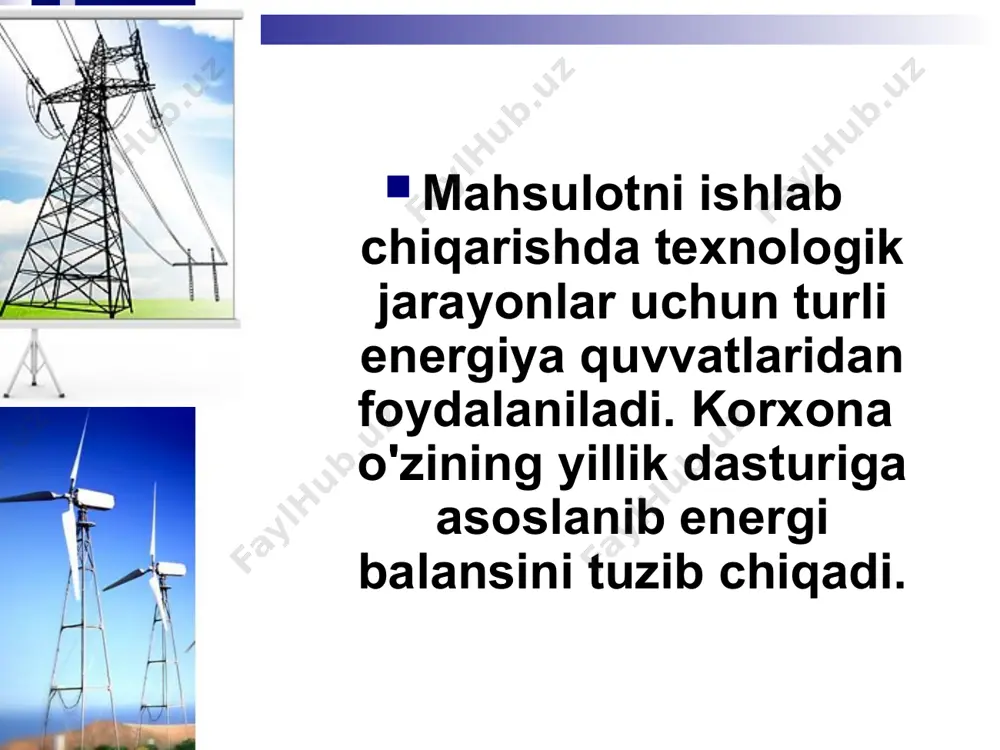 quyidagi formula yordamida aniqlanishi mumkin: bu yerda shyox-ish birligi uchun shartli yoqilg'ining salmoq normasi; k-kaloriya ekvivalenti (texnologik jarayon uchun ishlatilayotgan yoqilg'i kaloriyasiga nisbati) korxona energetik sexlarining mahsulotlarini, ya'ni elektr quvvati, bug'ni uzoq muddat davomida saqlashi mumkin emas, chunki ularning ishlab chiqarish vaqtlari texnologik jarayonlarda sarf bo'lish vaqtlari bilan bir vaqtga to'g'ri keladi. korxonalarda turli yil fasllarida quvvatlarga bo'lgan iste'mol miqdori doimo o'zgarib turadi. bu o'zgarishlar quyidagilarga bog'liqdir. 1.mavsumga qarab iste'mol qilish (issiqlik va elektr quvvatlari vositasida ishlaydigan korxonalar havo haroratiga, tabiiy yorug'likka bog'liqdir). qish kunlari quvvatlar kupe sarflansa, yoz kunlari esa uning aksi bo'ladi. 2.asosiy ishlab chiqarish sexlarining ish tartiblaribayram, dam olish kunlariga binoan energiyaga bo'lgan talab kamayib boradi. 3.yordamchi sexlarning ishini tashkil qilish (vaqtincha ishlamay turgan agregatlar ) hisobiga quvvat sarfi kamayib boradi. energiya sexlarining ish faoliyatlarini mahsulotlar ishlab chiqarish va energoresurslarni iste'mol qilish uchun rejalashtirish muhim ahamiyatga ega.