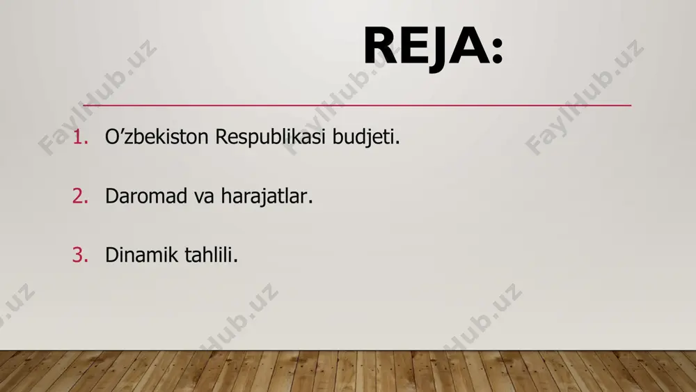 skal shaffoflikni ta’minlash maqsadida “fuqarolar uchun budjet” axborot nashri e’lon qilib borilmoqda (2020-yildan boshlab budjet jarayonining barcha bosqichlari uchun); - budjet ochiqligini oshirish hamda fiskal statistika ma’lumotlaridan foydalanish imkoniyatlari kengaytirildi. 2019-yildan boshlab: - davlat budjeti o‘rta muddatli asosda qabul qilinmoqda (kelgusi yil uchun davlat budjeti va so‘nggi ikki yil uchun budjet mo‘ljallari); - “openbudget.uz” axborot portali ishga tushirildi; - budjet hisobotlarini e’lon qilib borish, budjet to‘g‘risidagi ma’lumotlar ochiqligini oshirish; - fuqarolarni mahalliy budjetlar mablag‘larining bir qismini taqsimlanishida ishtirok etishi bo‘yicha mexanizm ishga tushirildi (tashabbusli budjetlashtirish – jamoatchilik fikri asosida shakllantirilgan tadbirlarni moliyalashtirish); - ichki audit va moliyaviy nazorat xizmatini bosqichma-bosqich joriy qilish. 4 2019-yildan boshlab: - davlat budjeti o‘rta muddatli asosda qabul qilinmoqda (kelgusi yil uchun davlat budjeti va so‘nggi ikki yil uchun budjet mo‘ljallari); - “openbudget.uz” axborot portali ishga tushirildi; - budjet hisobotlarini e’lon qilib borish, budjet to‘g‘risidagi ma’lumotlar ochiqligini oshirish; - fuqarolarni mahalliy budjetlar mablag‘larining bir qismini taqsimlanishida …