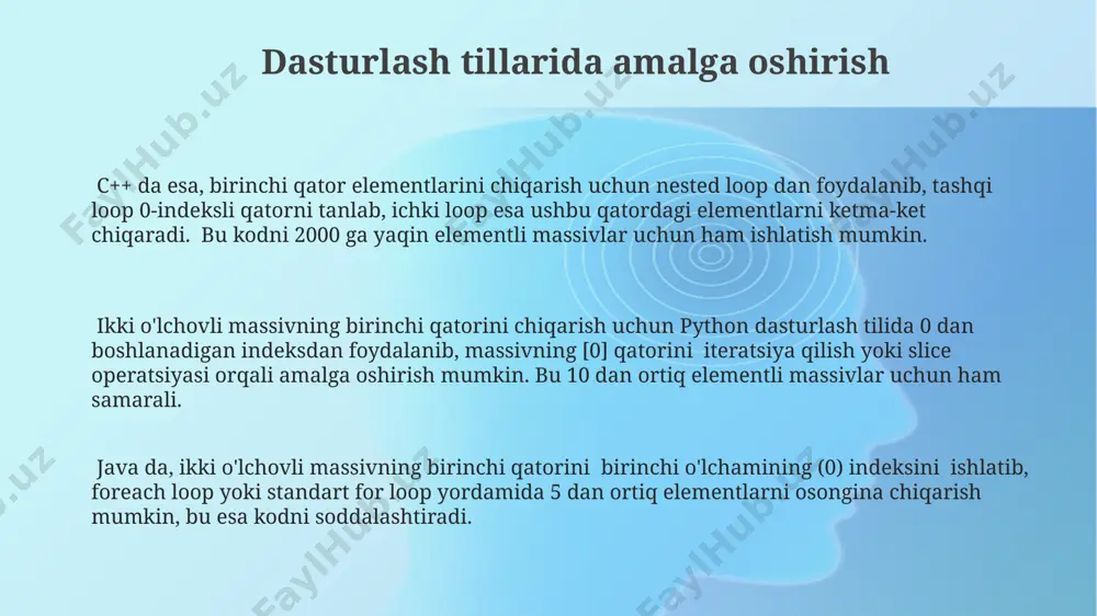ikki o'lchamli massivda faqat birinchi qator elementlarini ekranga chiqarish - Page 3