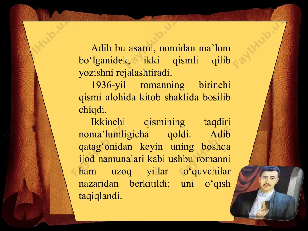 asining taklifidan juda mamnun. yozuvchi shu mamnuniyatni: «ko‘ngil, orzu, sevgi, sevinch... bular hammasi saltiga tomon uchadi, unga tomon otiladi, uni o‘rab, uni aylantirib, uni quchadi!» deya shoirlanib yozadi. ammo zebining otasi razzoq so‘fining tundligi, qovog‘idan qor yozib turishi romanning birinchi sahifalaridayoq o‘quvchi e’tiborini o‘ziga jalb etadi. zebi, saltanat, qurvonbibilar bir taraf, razzoq so‘fi o‘z tabiatiga ko‘ra tarozining ikkinchi pallasida turadigan qahramon sifatida beriladi. muallif ta’biricha, razzoq so‘fi «o‘z uyining qabristonlar qadar jimjit, xonaqohlar qadar unsiz, o‘z ko‘ngli qadar tund va xo‘mraygan bo‘lishini» istaydi. uning ruhiyatidagi «bulutli havo» tabiatdagi bahoriy uyg‘onishga, yoshlikning zangor quvonchiga zid qo‘yiladi. hayotdagi ijtimoiy-maishiy qarama-qarshiliklar, insonlararo konflikt roman voqealarini qiziqarli bayoniga xizmat qilishi tabiiy. eng qizig‘i shuki, razzoq so‘fi bomdod namozidan uyiga kirgan mahali hovlisida qizlarning quvalashib shovqin solayotgani ustidan chiqadi. «bu nima qiyomat!» – so‘fining mana shu gapi bahonasida yozuvchi ortga qaytib bir yo‘la razzoq so‘fi o‘tmishi va xos tabiati bilan o‘quvchini tanishtiradi. razzoq so‘figa doir …