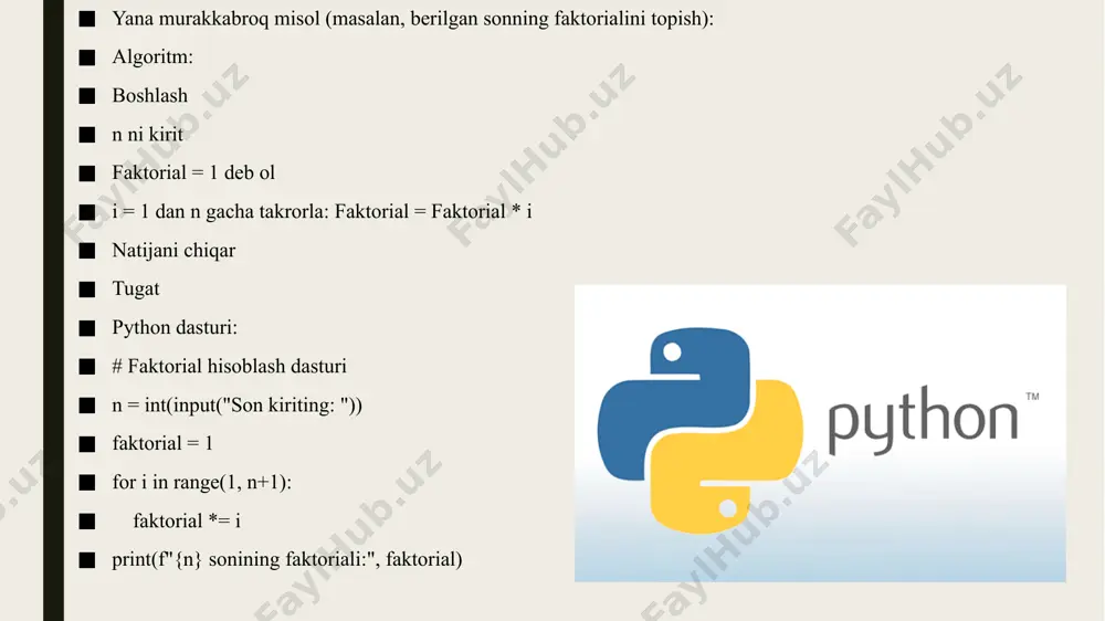 masalalarning algoritimini tuzish va shu algoritm asosida. python dasturlash tilida dastur tuzish - Page 5
