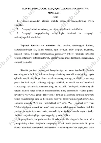 pedagogik tadqiqotlarning mazmuni va mohiyati — DOC