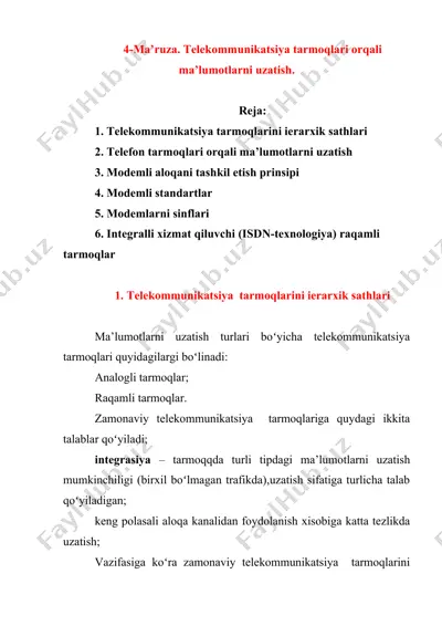 telekommunikatsiya tarmoqlari orqali ma'lumotlarni uzatish — DOCX