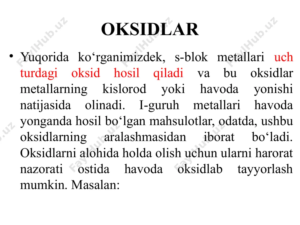 etallari tuzlari — eng ionli tuzlar sifatida tanilgan, garchi biz ko‘rganimizdek, ionlik xarakter har doim 100% dan kam bo‘ladi. kovalent xarakter darajasi kationning anionni polarizatsiya qilish qobiliyatiga bog‘liq (qarang: 2.11-rasm). 2-bobda ko‘rganimizdek, fajans qoidalari shuni prognoz qiladiki, kovalentlik darajasi yuqori bo‘ladi, agar ion zaryadlari yuqori bo‘lsa, kation kichik va anion katta bo‘lsa. i-guruh kationlari doimiy 1+ zaryadiga, ii-guruh kationlari esa 2+ zaryadiga ega bo‘lganligi sababli, kationning kattaligi ma’lum turdagi tuzning kovalent xarakterini aniqlashda muhim ahamiyatga ega. kationlar har bir guruhning yuqorisida eng kichikdir. shu bois, ular guruhdagi eng yuqori polarizatsiya kuchiga ega bo‘lib, ularning birikmalari eng yuqori darajadagi kovalent xarakterni ko‘rsatadi. har bir guruhda pastga qarab kationning o‘lchami oshadi. shunday qilib, ionlik xarakter ortadi va kovalent xarakter kamayadi. litiy va berilliy birikmalari, masalan, lii va becl₂ shu sababli guruhdagi pastki metallar tuzlariga qaraganda ko‘proq kovalent xarakterga ega. shuningdek, s-blok metallari tuzlarining bir qator e’tiborga loyiq xossalari mavjud. masalan, natriy va …