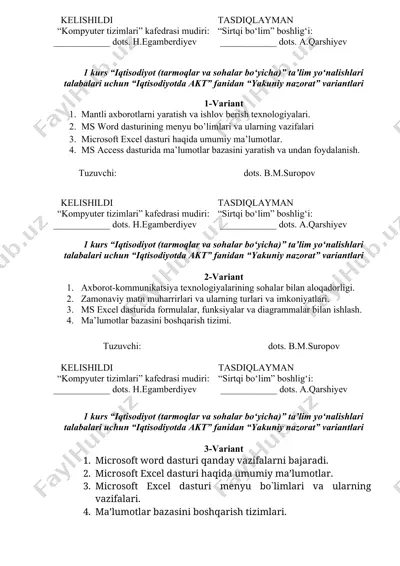 "iqtisodiyotda akt variantlari" — DOCX