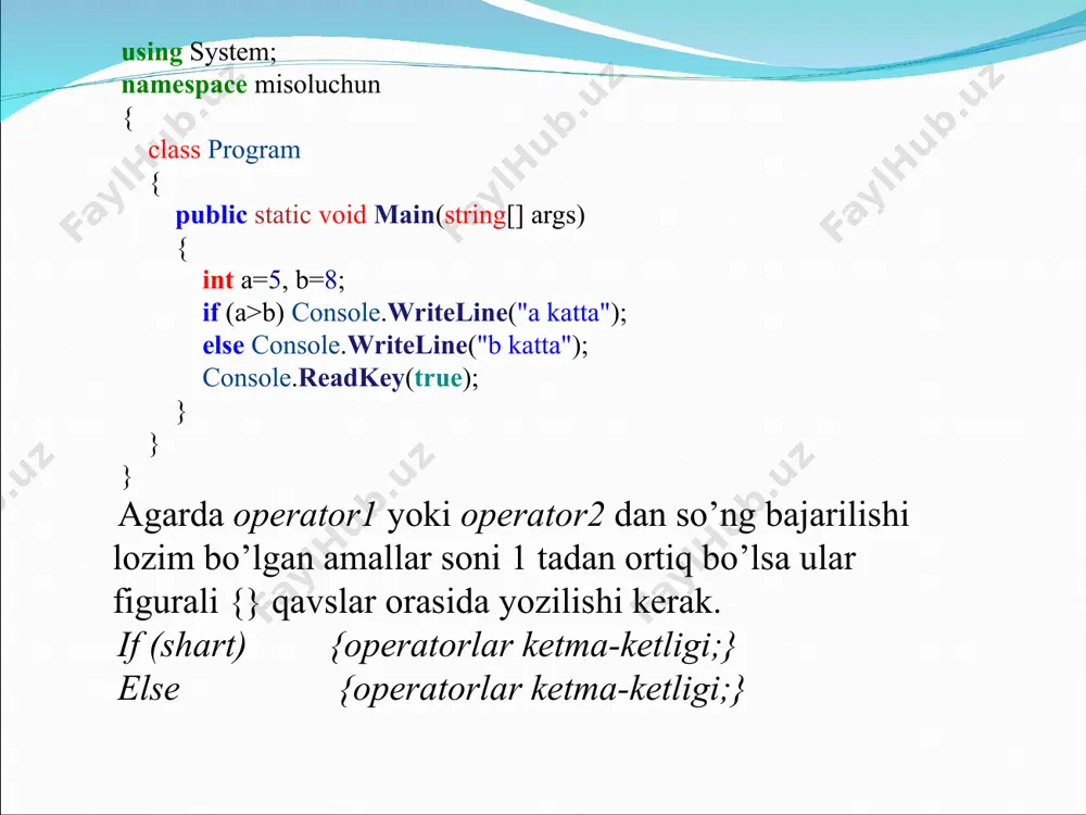kurs ishi: c# dasturlash tilida boshqaruv operatorlari - Page 5