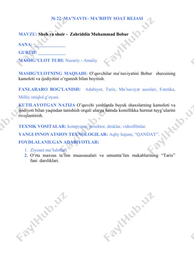 ma’naviy-ma’rifiy soat rejasi — DOC