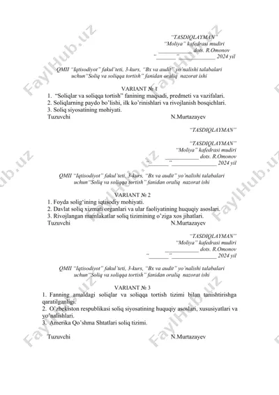soliqlar va soliqqa tortish — DOCX