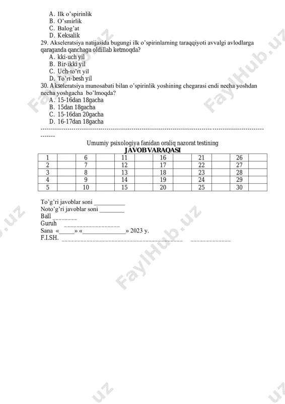 umumiy psixologiya oralig'i testi - Page 4