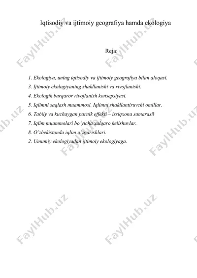 iqtisodiy va ijtimoiy geografiya hamda ekologiya — DOCX